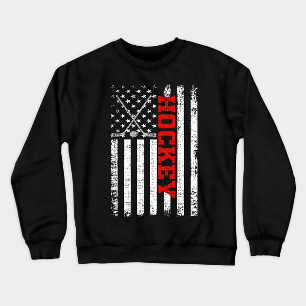 Hockey American Flag Patriotic Gift Crewneck Sweatshirt by DragonTees